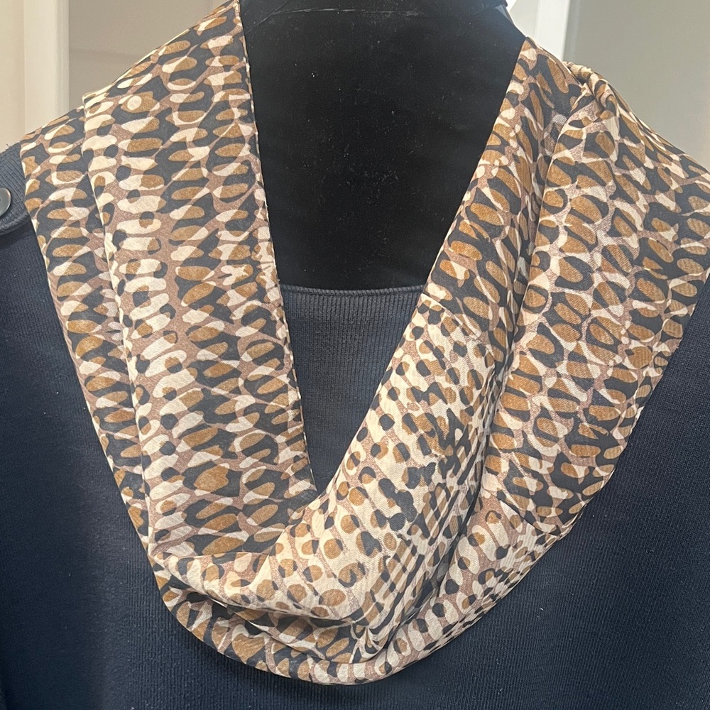 Neutral Patterned Infinity Scarf in Tan & Black - Women Accessories